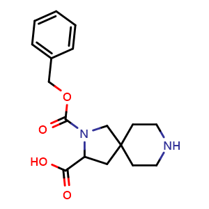 Chemical structure of 2-((benzyloxy)carbonyl)-2,8-diazaspiro[4.5]decane-3-carboxylic acid , CAS 2247445-41-4, AChemBlock Q56084