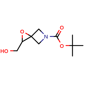 Chemical structure of tert-butyl 2-(hydroxymethyl)-1-oxa-5-azaspiro[2.3]hexane-5-carboxylate , CAS 2167976-93-2, AChemBlock Q56108