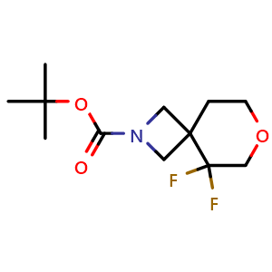 Chemical structure of tert-butyl 5,5-difluoro-7-oxa-2-azaspiro[3.5]nonane-2-carboxylate , CAS 2306263-90-9, AChemBlock Q56111