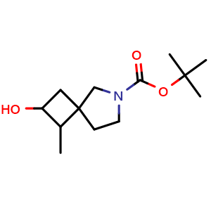 Chemical structure of tert-butyl 2-hydroxy-1-methyl-6-azaspiro[3.4]octane-6-carboxylate , CAS 2168182-03-2, AChemBlock Q56121