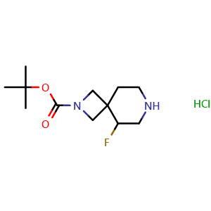 Chemical structure of tert-butyl 5-fluoro-2,7-diazaspiro[3.5]nonane-2-carboxylate hydrochloride , CAS 2227204-85-3, AChemBlock Q56137