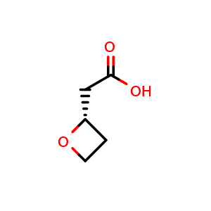 Chemical structure of (S)-2-(oxetan-2-yl)acetic acid , CAS 2166185-04-0, AChemBlock Q56144