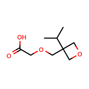 Chemical structure of 2-((3-isopropyloxetan-3-yl)methoxy)acetic acid , CAS 1782600-60-5, AChemBlock Q56164