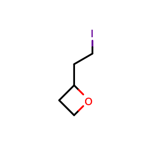 Chemical structure of 2-(2-iodoethyl)oxetane , CAS 1847452-78-1, AChemBlock Q56184