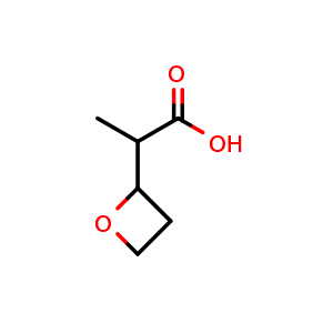 Chemical structure of 2-(oxetan-2-yl)propanoic acid , CAS 1782249-79-9, AChemBlock Q56202