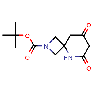 Chemical structure of tert-butyl 6,8-dioxo-2,5-diazaspiro[3.5]nonane-2-carboxylate , CAS 1105662-95-0, AChemBlock Q56212