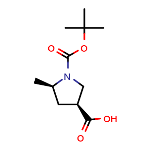 Chemical structure of (3S,5R)-1-(tert-butoxycarbonyl)-5-methylpyrrolidine-3-carboxylic acid , CAS 1932787-71-7, AChemBlock Q56217
