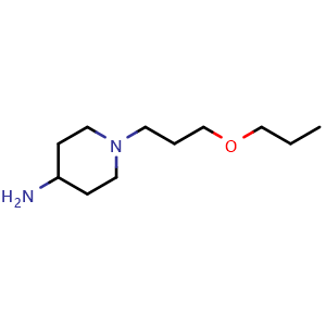 Chemical structure of 1-(3-propoxypropyl)piperidin-4-amine , CAS 1098626-10-8, AChemBlock Q56229