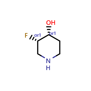 Chemical structure of cis-3-fluoropiperidin-4-ol , CAS 955082-98-1, AChemBlock Q56264