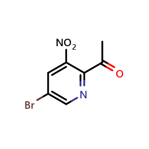 Chemical structure of 1-(5-bromo-3-nitropyridin-2-yl)ethan-1-one , CAS 1363382-81-3, AChemBlock Q56266