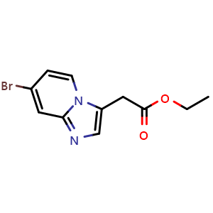 Chemical structure of ethyl 2-(7-bromoimidazo[1,2-a]pyridin-3-yl)acetate , CAS 1363383-34-9, AChemBlock Q56273