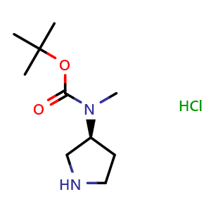 Chemical structure of tert-butyl (S)-methyl(pyrrolidin-3-yl)carbamate hydrochloride , CAS 1788058-40-1, AChemBlock Q56277