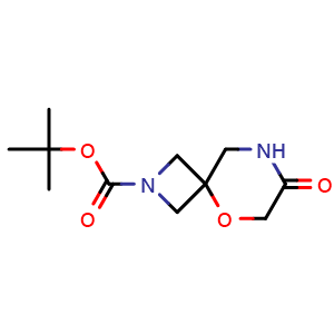 Chemical structure of tert-butyl 7-oxo-5-oxa-2,8-diazaspiro[3.5]nonane-2-carboxylate , CAS 1363381-20-7, AChemBlock Q56290