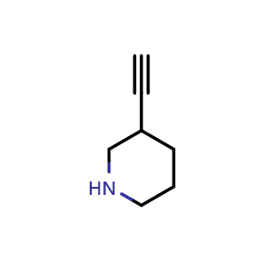 Chemical structure of 3-ethynylpiperidine , CAS 794533-54-3, AChemBlock Q56306
