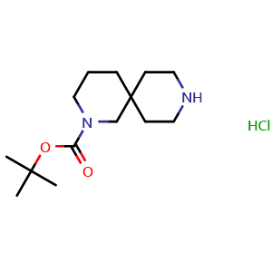 Chemical structure of tert-butyl 2,9-diazaspiro[5.5]undecane-2-carboxylate hydrochloride , CAS 1023301-88-3, AChemBlock Q56308