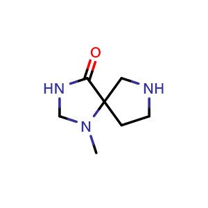 Chemical structure of 1-methyl-1,3,7-triazaspiro[4.4]nonan-4-one , CAS 1363381-79-6, AChemBlock Q56323
