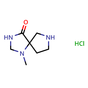 Chemical structure of 1-methyl-1,3,7-triazaspiro[4.4]nonan-4-one hydrochloride , CAS 1427460-15-8, AChemBlock Q56324