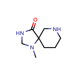 Chemical structure of 1-methyl-1,3,7-triazaspiro[4.5]decan-4-one , CAS 1363380-50-0, AChemBlock Q56326