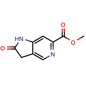 Chemical structure of methyl 2-oxo-2,3-dihydro-1H-pyrrolo[3,2-c]pyridine-6-carboxylate , CAS 1260386-69-3, AChemBlock Q56331