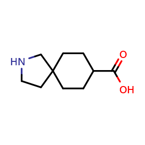 Chemical structure of 2-azaspiro[4.5]decane-8-carboxylic acid , CAS 1363381-86-5, AChemBlock Q56339