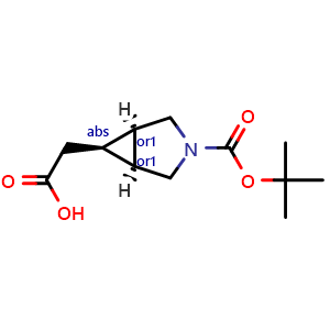 Chemical structure of endo-3-boc-3-azabicyclo[3.1.0]hexane-6-acetic acid , CAS 1250994-19-4, AChemBlock Q56369