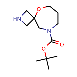 Chemical structure of tert-butyl 5-oxa-2,9-diazaspiro[3.6]decane-9-carboxylate , CAS 1250998-79-8, AChemBlock Q56385