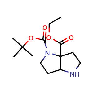 Chemical structure of 1-(tert-butyl) 6a-ethyl hexahydropyrrolo[3,2-b]pyrrole-1,6a-dicarboxylate , CAS 1250994-55-8, AChemBlock Q56392