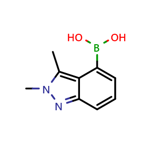 Chemical structure of (2,3-dimethyl-2H-indazol-4-yl)boronic acid , CAS 2304634-35-1, AChemBlock Q56411