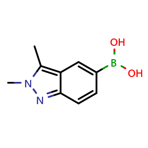 Chemical structure of (2,3-dimethyl-2H-indazol-5-yl)boronic acid , CAS 2304635-52-5, AChemBlock Q56412