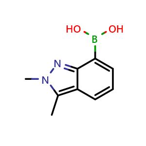 Chemical structure of (2,3-dimethyl-2H-indazol-7-yl)boronic acid , CAS 2250340-63-5, AChemBlock Q56416
