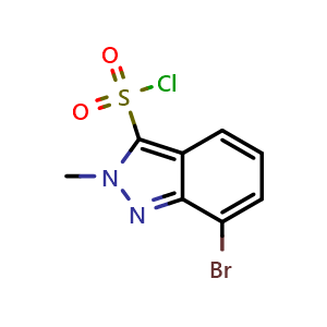 Chemical structure of 7-bromo-2-methyl-2H-indazole-3-sulfonyl chloride , CAS 845751-92-0, AChemBlock Q56441