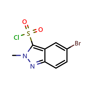 Chemical structure of 5-bromo-2-methyl-2H-indazole-3-sulfonyl chloride , CAS 1363382-22-2, AChemBlock Q56442