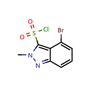 Chemical structure of 4-bromo-2-methyl-2H-indazole-3-sulfonyl chloride , CAS 1363380-87-3, AChemBlock Q56443