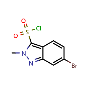 Chemical structure of 6-bromo-2-methyl-2H-indazole-3-sulfonyl chloride , CAS 1363380-61-3, AChemBlock Q56444