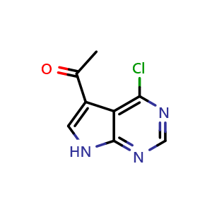 Chemical structure of 1-(4-chloro-7H-pyrrolo[2,3-d]pyrimidin-5-yl)ethan-1-one , CAS 1363381-59-2, AChemBlock Q56485