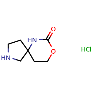 Chemical structure of 8-oxa-2,6-diazaspiro[4.5]decan-7-one hydrochloride , CAS 1408076-26-5, AChemBlock Q56494