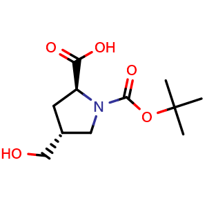 Chemical structure of (2S,4R)-1-(tert-butoxycarbonyl)-4-(hydroxymethyl)pyrrolidine-2-carboxylic acid , CAS 273221-97-9, AChemBlock Q56511