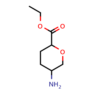 Chemical structure of ethyl 5-aminotetrahydro-2H-pyran-2-carboxylate , CAS 1408074-45-2, AChemBlock Q56525
