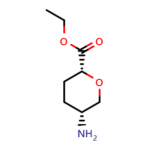 Chemical structure of ethyl (2R,5R)-5-aminotetrahydro-2H-pyran-2-carboxylate hydrochloride , CAS 131651-14-4, AChemBlock Q56527