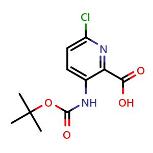 Chemical structure of 3-((tert-butoxycarbonyl)amino)-6-chloropicolinic acid , CAS 1408075-64-8, AChemBlock Q56531