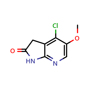 Chemical structure of 4-chloro-5-methoxy-1,3-dihydro-2H-pyrrolo[2,3-b]pyridin-2-one , CAS 1190322-44-1, AChemBlock Q56546