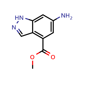 Chemical structure of methyl 6-amino-1H-indazole-4-carboxylate , CAS 885518-56-9, AChemBlock Q56557