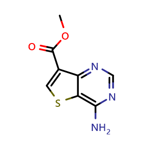 Chemical structure of methyl 4-aminothieno[3,2-d]pyrimidine-7-carboxylate , CAS 1392804-53-3, AChemBlock Q56571