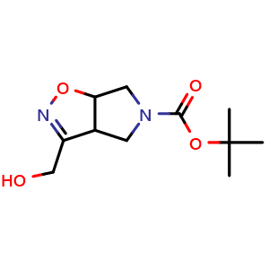 Chemical structure of tert-butyl 3-(hydroxymethyl)-3a,4,6,6a-tetrahydro-5H-pyrrolo[3,4-d]isoxazole-5-carboxylate , CAS 1824199-43-0, AChemBlock Q56586