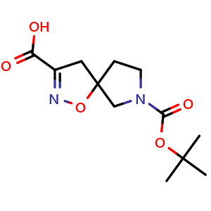 Chemical structure of 7-(tert-butoxycarbonyl)-1-oxa-2,7-diazaspiro[4.4]non-2-ene-3-carboxylic acid , CAS 1160247-02-8, AChemBlock Q56589