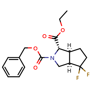 Chemical structure of 2-benzyl 1-ethyl (1S,3aR,6aS)-4,4-difluorohexahydrocyclopenta[c]pyrrole-1,2(1H)-dicarboxylate , CAS 1415835-66-3, AChemBlock Q56590