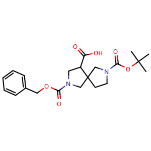 Chemical structure of 2-((benzyloxy)carbonyl)-7-(tert-butoxycarbonyl)-2,7-diazaspiro[4.4]nonane-4-carboxylic acid , CAS 1160247-20-0, AChemBlock Q56593