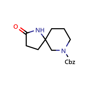 Chemical structure of benzyl 2-oxo-1,7-diazaspiro[4.5]decane-7-carboxylate , CAS 1160246-73-0, AChemBlock Q56627