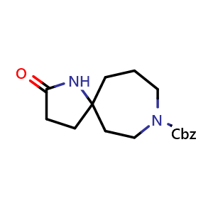 Chemical structure of benzyl 2-oxo-1,8-diazaspiro[4.6]undecane-8-carboxylate , CAS 1160246-78-5, AChemBlock Q56633