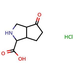 Chemical structure of 4-oxooctahydrocyclopenta[c]pyrrole-1-carboxylic acid hydrochloride , CAS 783325-84-8, AChemBlock Q56641